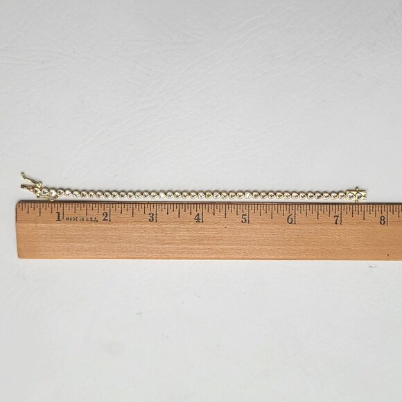 Gold plated heart tennis bracelet w clear crystals, 7in, Christmas holiday gift - Picture 3 of 9